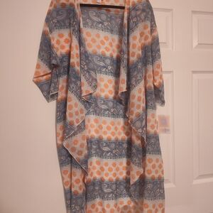 LuLaRoe Women's Kimono with Orange & Blue Floral & Paisley Pattern. Size Medium.
